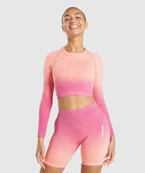 Damske Crop Top Gymshark Adapt Ombre Seamless Long Sleeve Oranžové Ruzove | SY3970865